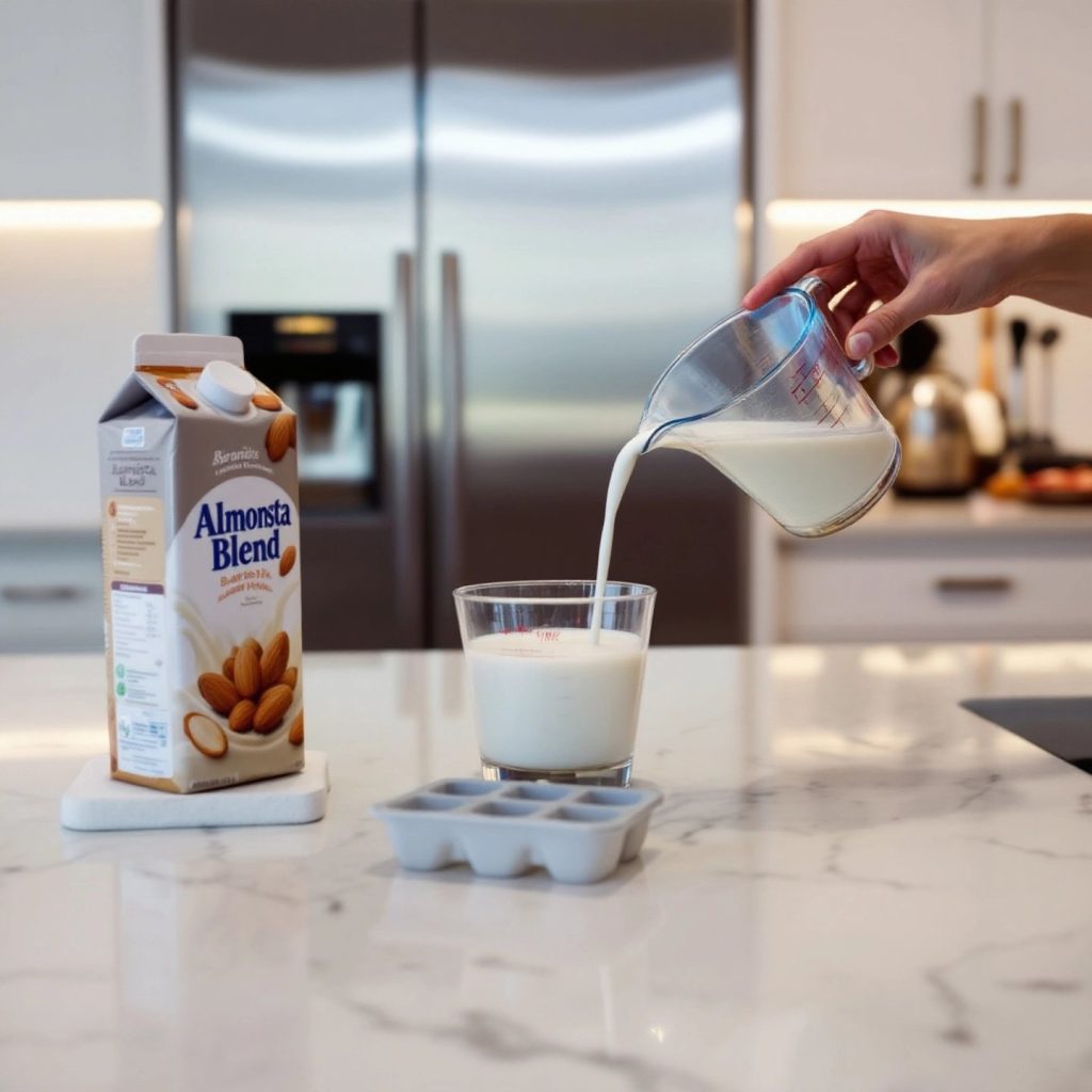 freezing-almond-milk-in-ice-cube-trays-for-extended-storage